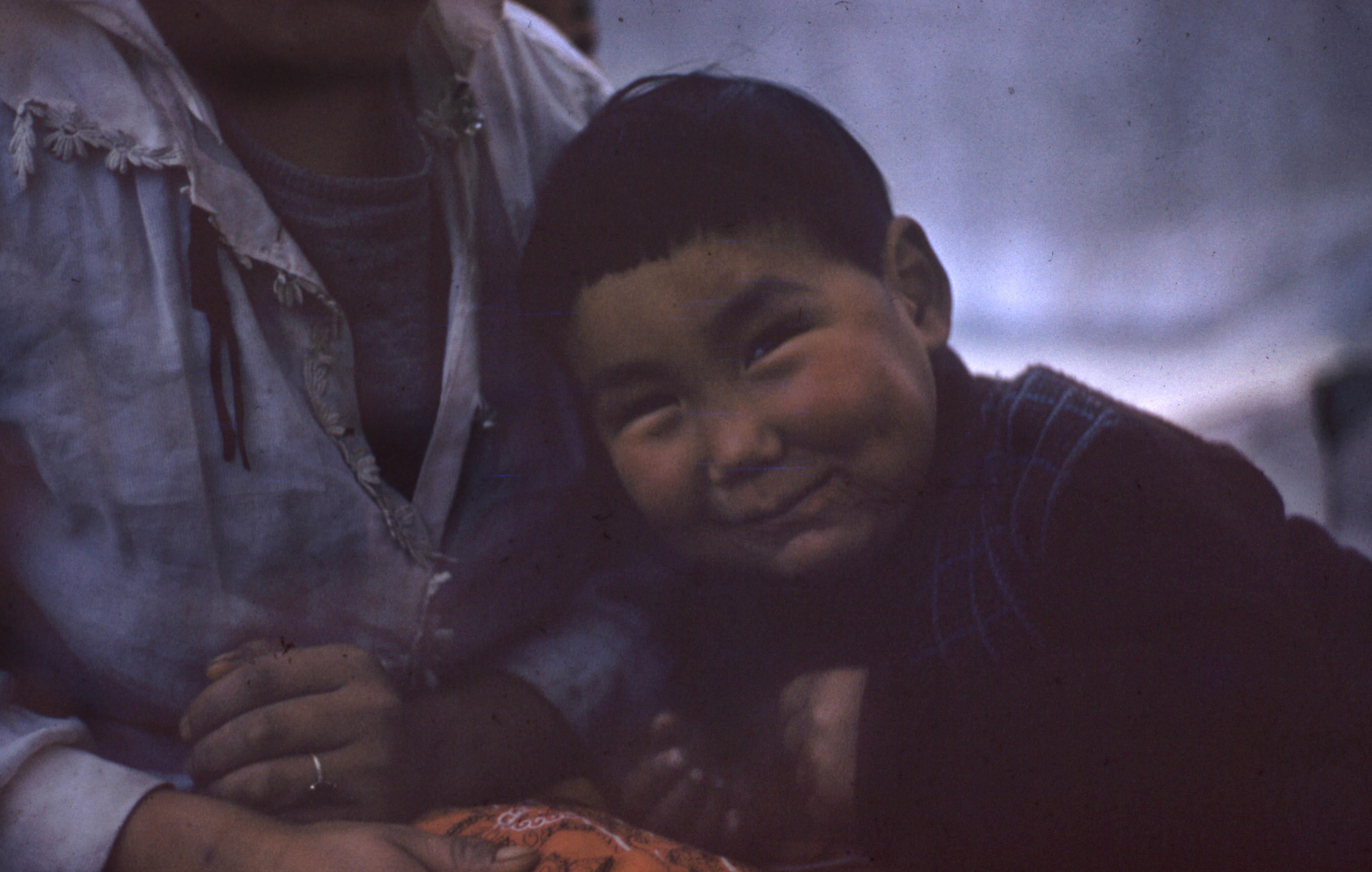 Kenojuak and her 3 year old son Anaco in Cape Dorset, 1960
