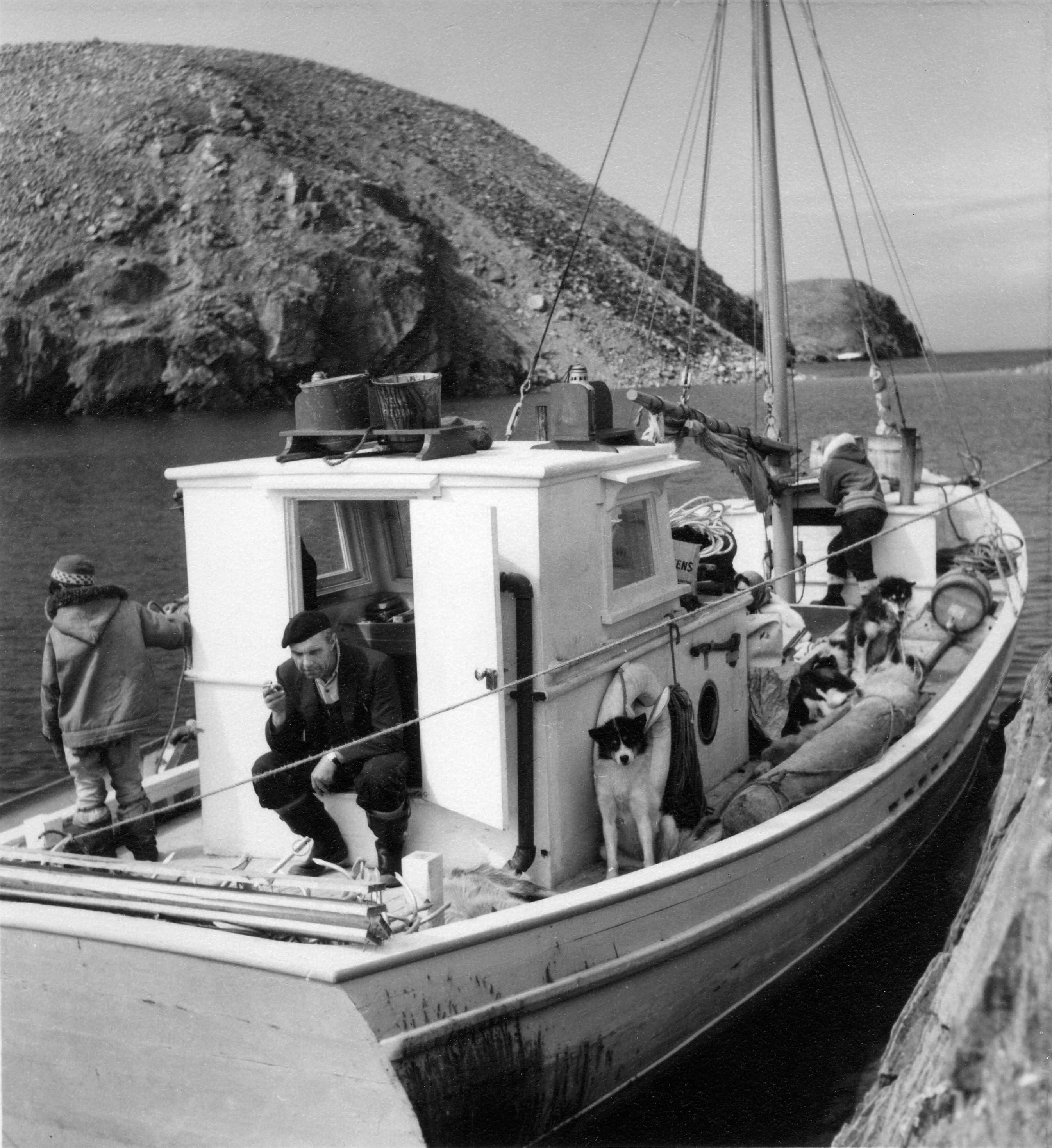 Max Budgell on his boat in Port Burwell, 1960