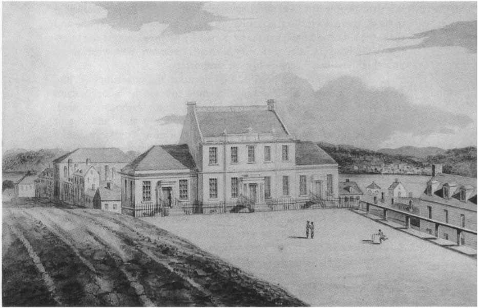 Drawing of Dalhousie College in 1825, looking north.