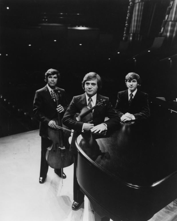 Photograph of the Dalart Trio in 1976. L. to r., William Valleau, cello; Philippe Djokic, violin; William Tritt, piano.