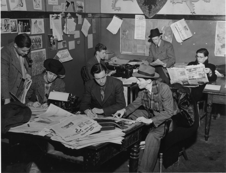 Photograph of the Dalhousie Gazette office and staff, February 1947.